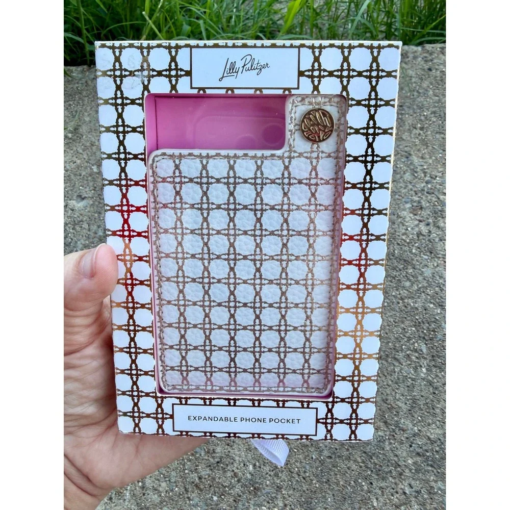 Lilly Pulitzer White Gold Lattice Expandable Phone Pocket Adhesive Card Holder